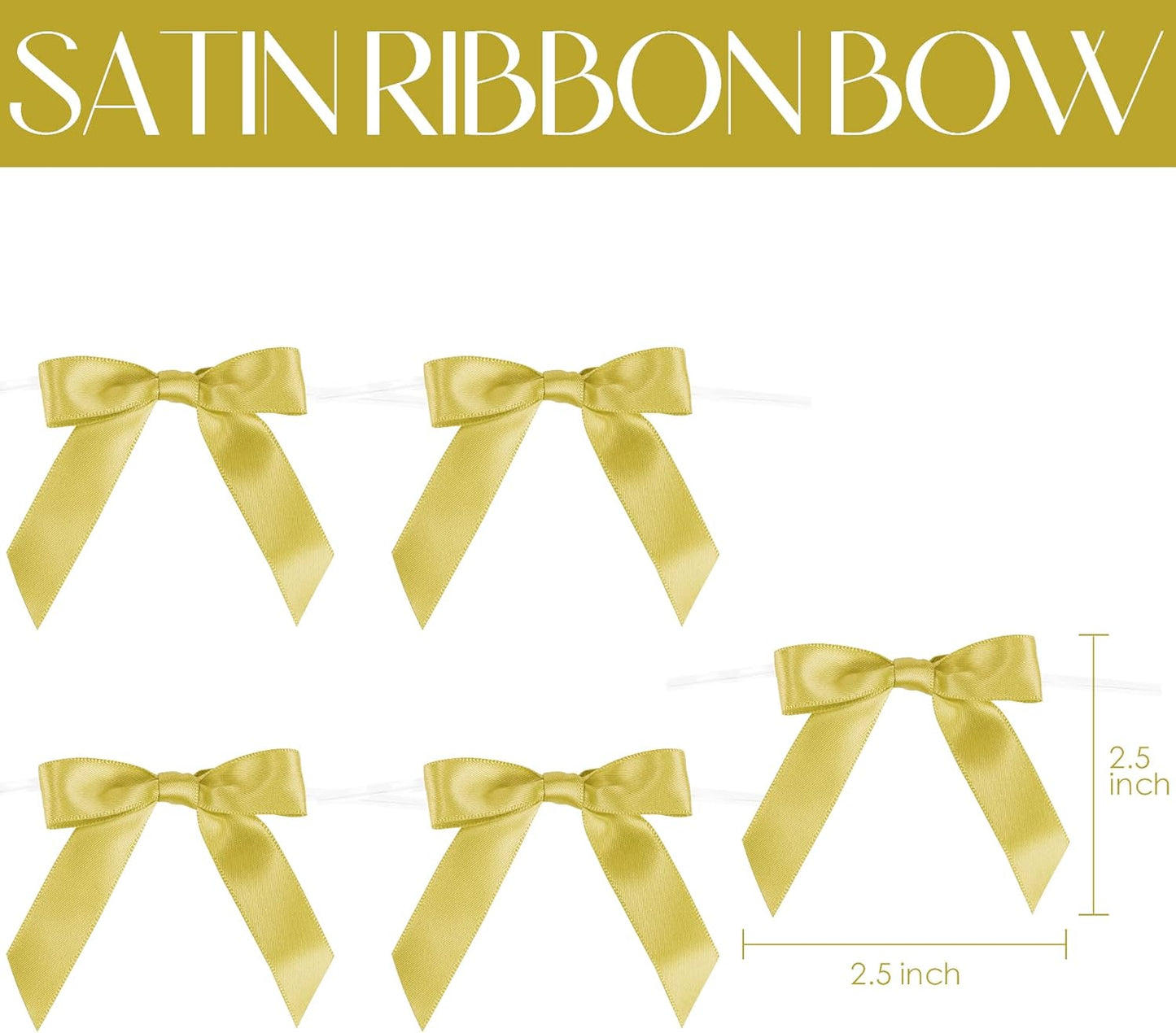 AIMUDI Small Gold Bows for Christmas Tree 2.5" Pretied Gold Bows for Gift Wrapping Premade Satin Ribbon Twist Tie Bows for Crafts Mini Bows for Treat Bags Cake Pop Bows Baby Shower Decor - 50 Counts