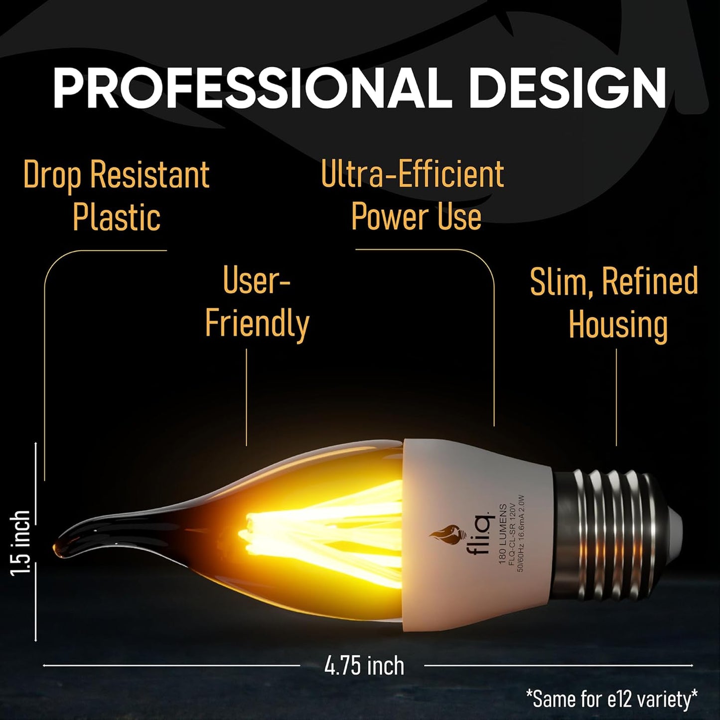 Fliq | LED Flame Light Bulb | 2 Pack | 2W | 4 Modes | Flickering Flame Bulb | 2023 Release | (Mini Frosted E12)