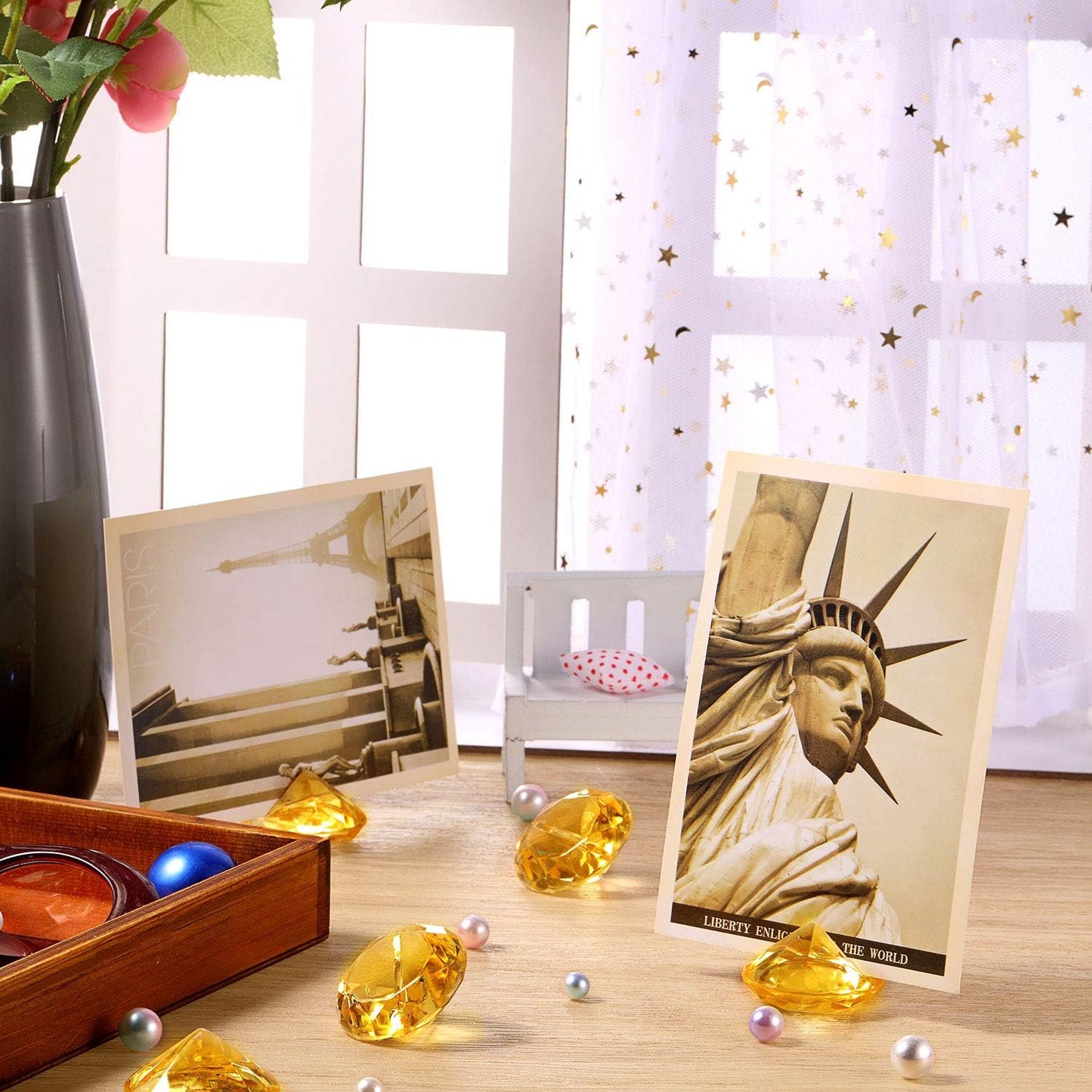 Boao 24 Pack Diamond Place Card Holders Acrylic Table Number Holder Card Stands Crystal Diamond Party Decorations Favor for Weddings Home Table(Gold)