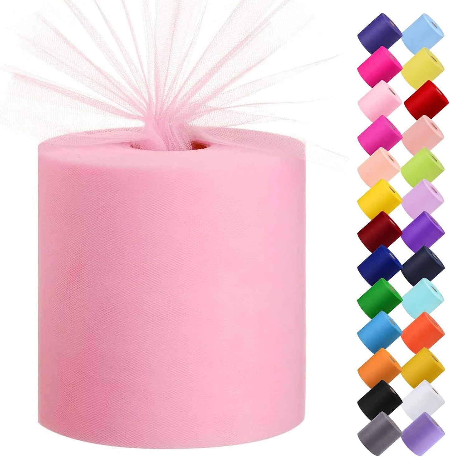 Tulle Fabric Roll, 6” by 200 Yards (600FT) Tulle Organza Fabric Spool for DIY Tutu Skirt Baby Shower Decor Wedding Backdrop Crafts Birthday Party Supplies (Pink)