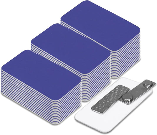 Name Tag/Badge Blanks - 50 Pack - 1-1/2" X 3" (Blue) Round Corners, Magnetic Backing