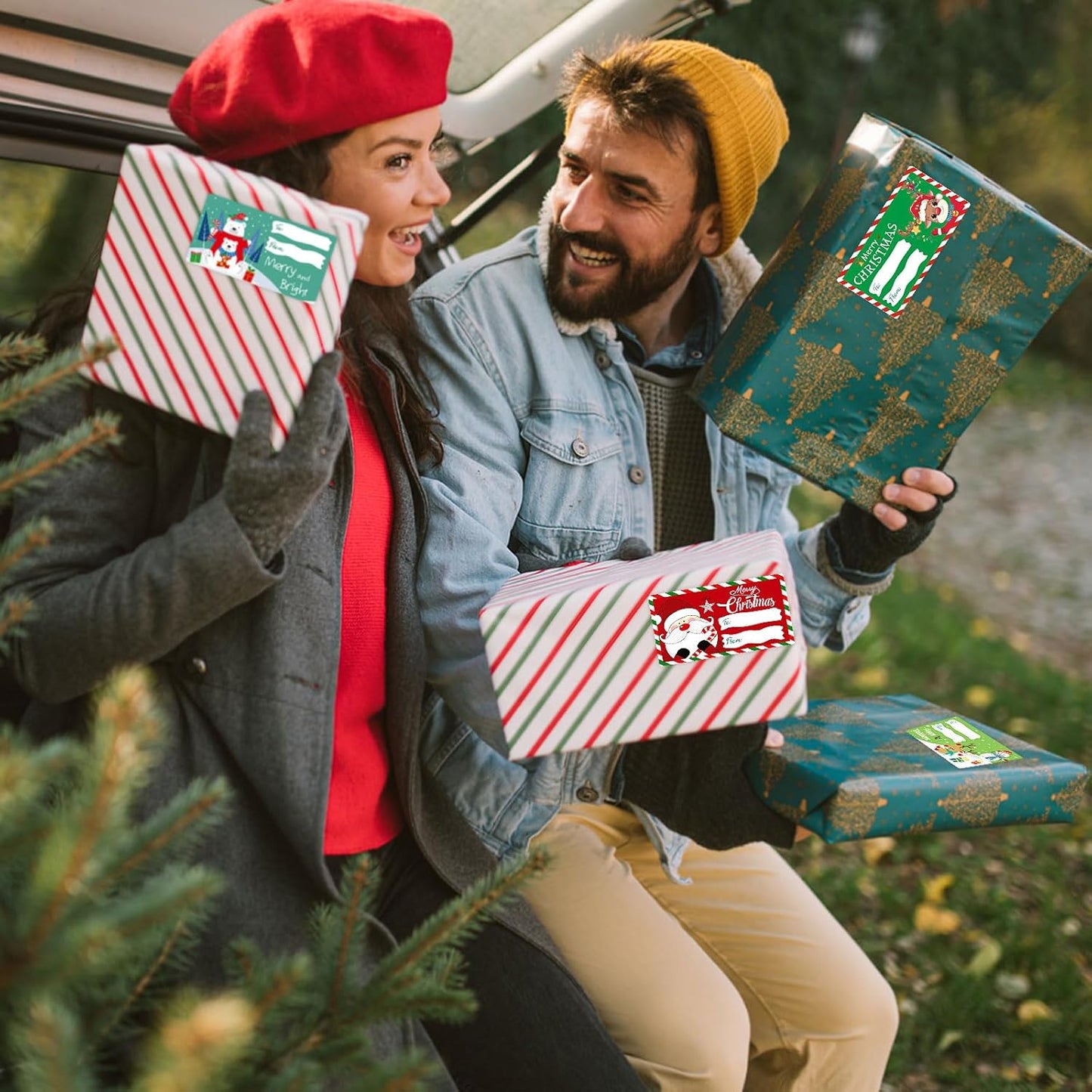 ALODNY 500 Pcs Christmas Gift Tags Stickers,Self-Adhesive Name Tag,Christmas Labels Gift Tags for Christmas Presents Holiday Decorations