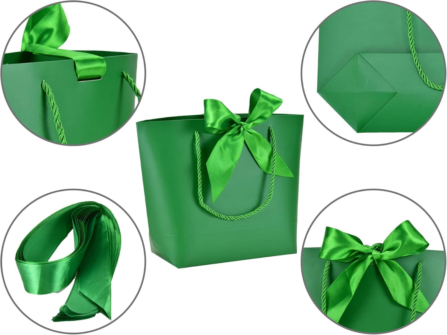 HUAPRINT Gift Bags with Handles,7.48×3.54×7.9 inches,Party Favor Bags with Bow Ribbon,12Pcs Green Paper Bags for Birthday Wedding Bridesmaid Present Celebration Holiday