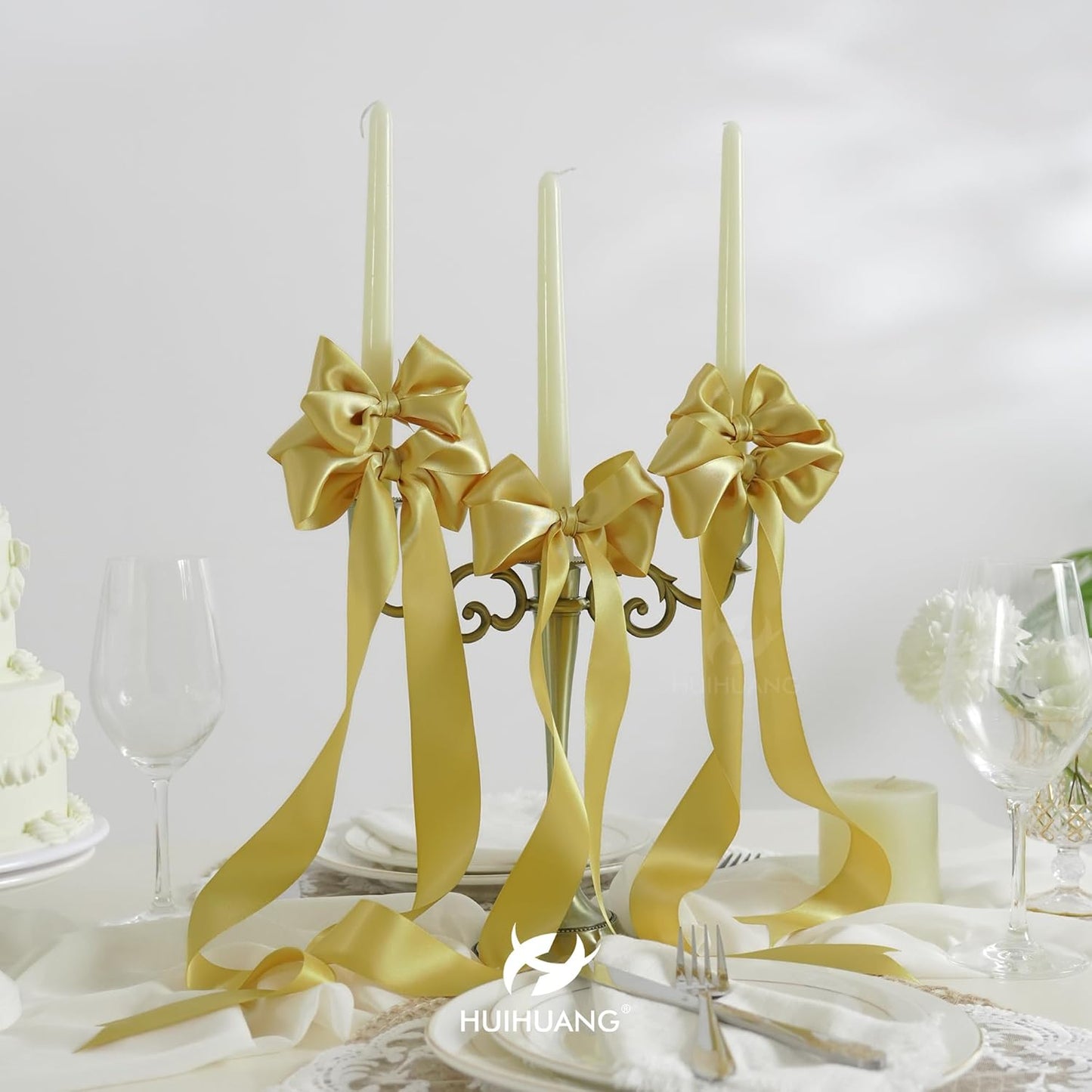 HUIHUANG 1.5 inch Wide Satin Ribbon 50 Yards Gold Double Face Polyester Silk Satin Ribbon for Gift Wrapping Hair Bows Making Floral Bouquet Wedding Invitation Decor Party Favor and Craft Supplies