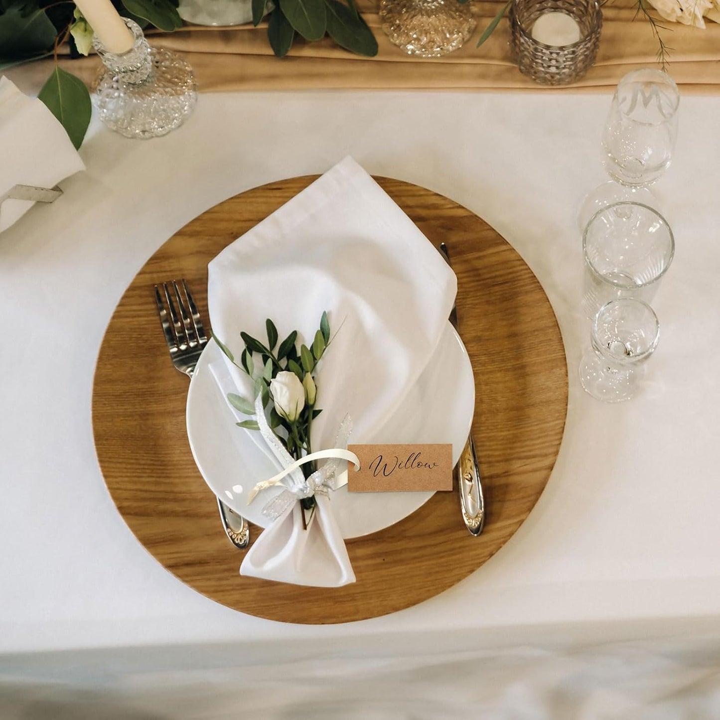 50 Pcs Name Place Cards for Table Setting Blank Wedding Place Cards with Satin Ribbon 1.57 x 3.54 Inch Hanging Gift Tags for Wedding Dinner Banquet Party Table Setting Supplies (Kraft)