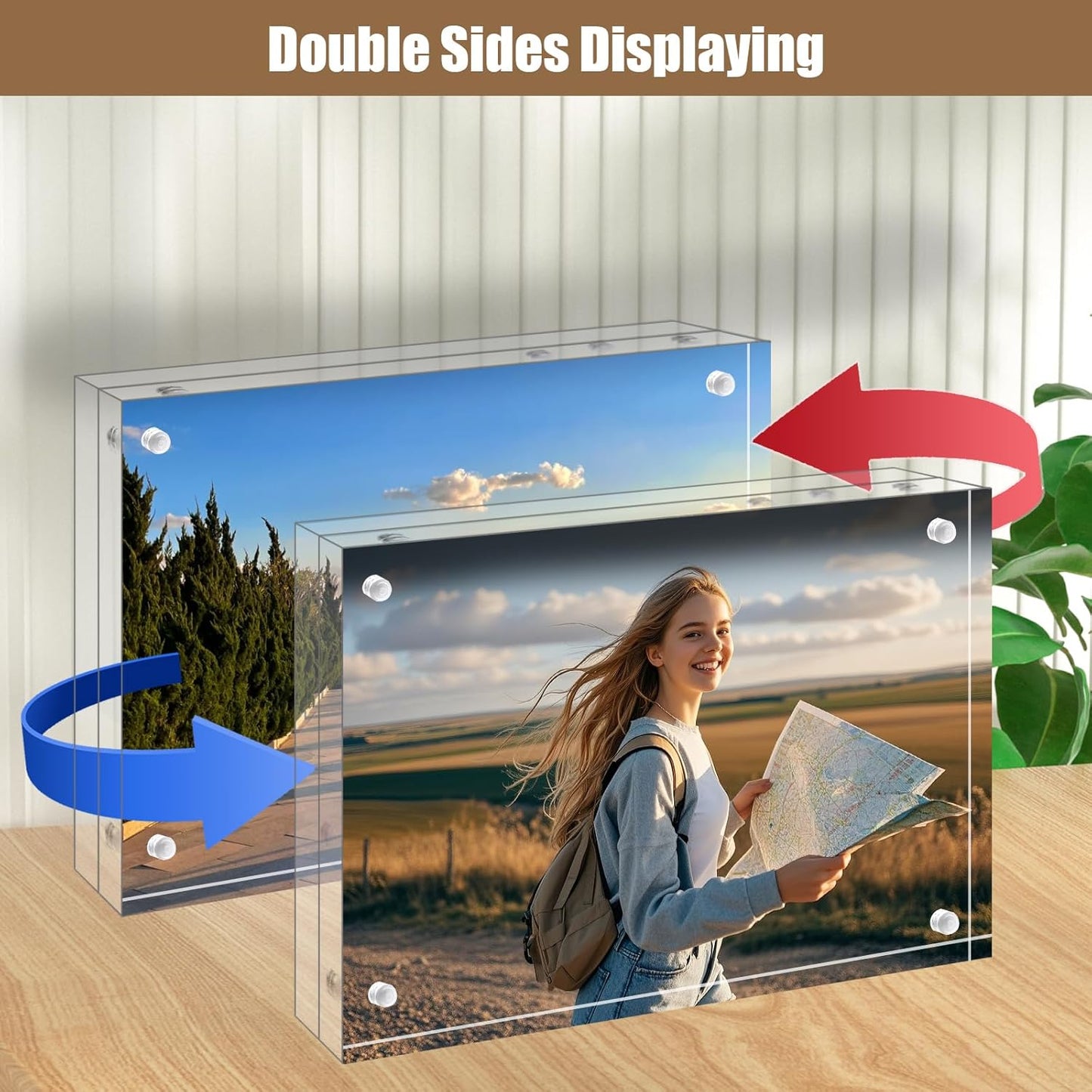 Egofine 4x4 Acrylic Frame, 20mm Thicker Frameless Clear Picture Frame, Double Sided Magnetic Picture Frame Square Frame, Free Standing Desktop Display