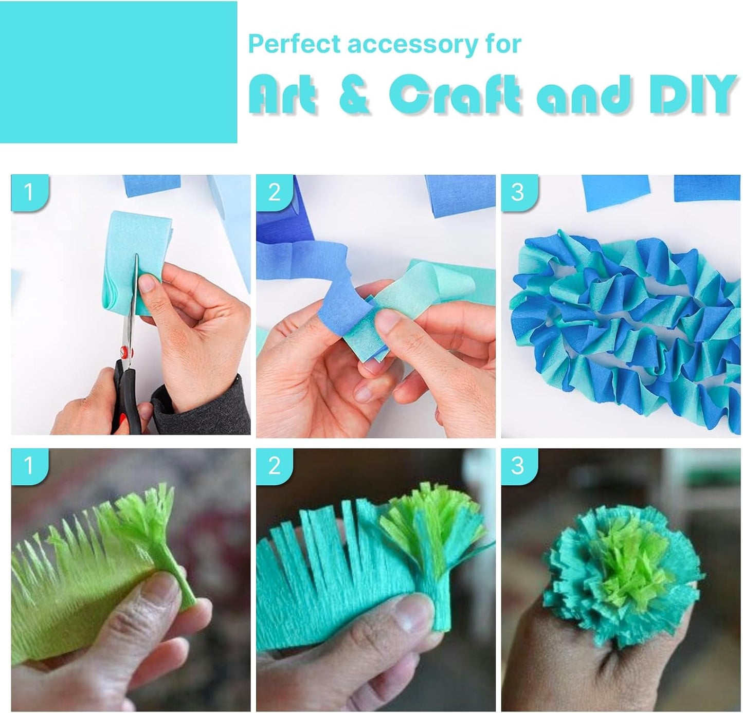 PartyWoo Teal Crepe Paper Streamers 4pcs 328ft Pack of Turquoise Crepe Paper Streamers for Birthday Gender Reveal Baby Shower Wedding Graduation Pool Mermaid Under The Sea Theme Party Decorations