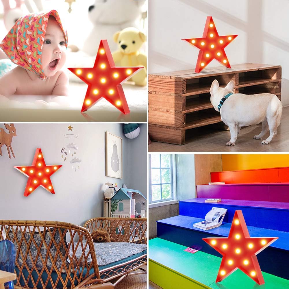 LED Marquee Star Signs Night Lights, Battery Operated Star Shaped Desk Table Lamp for Kids, Baby, Child, Girl Gift, Nursery Room, Wall Decor-Star(Red)