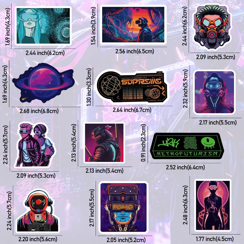 Qtl Cyberpunk Stickers - 75pcs Vaporwave Stickers for Laptop & Water Bottle - Waterproof