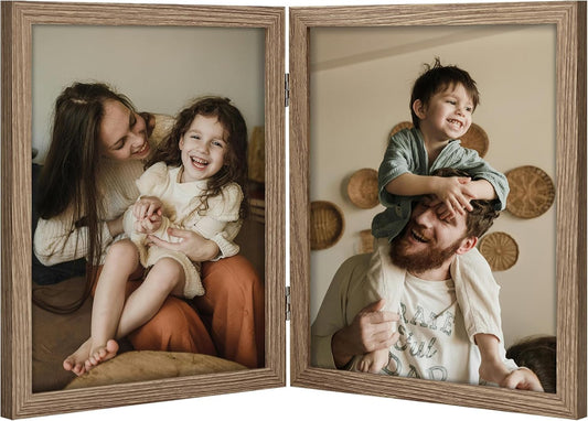 decorUhome Double 8x10 Picture Frame Vertical, Engineered Wood Bifold Photo Frame with Plexiglass for Tabletop Display, 8x10, Oak