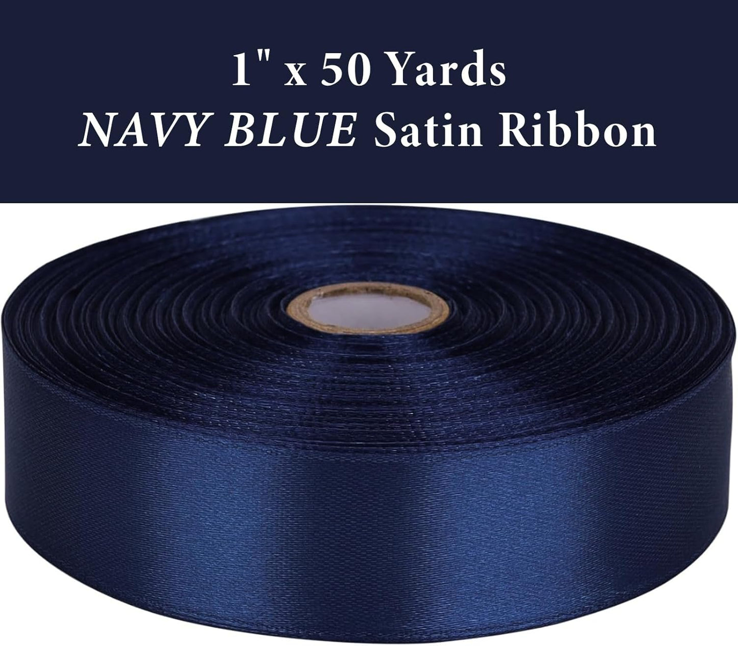 1 Inch Navy Blue Satin Ribbon 50 Yards Solid Fabric Ribbons for Gift Wrapping, Crafts, Floral Arrangements, Wedding, Party, Holiday Decor