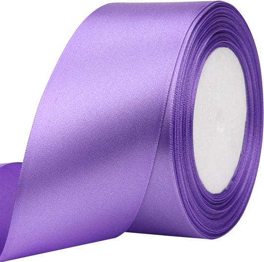 Light Purple Solid Satin Ribbon 2 Inch 25 Yards Solid Polyester Fabric Ribbon for Gift Wrapping Wedding Christmas Baby Shower Birthday Party Decoration Handmade Immortal Flower Craft