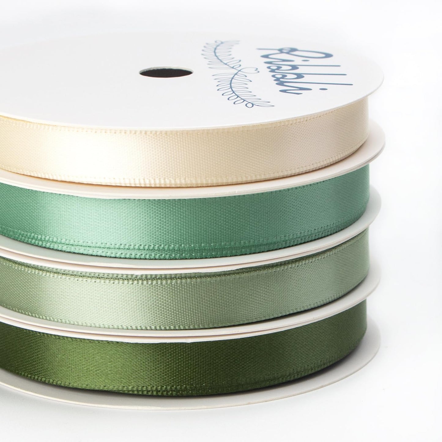 Ribbli Sage Green Satin Ribbon 3/8 Inch x 4 Rolls Total 40 Yards- Ivory/Sage/Dusty Sage/Moss Green Ribbon for Wrapping and Craft