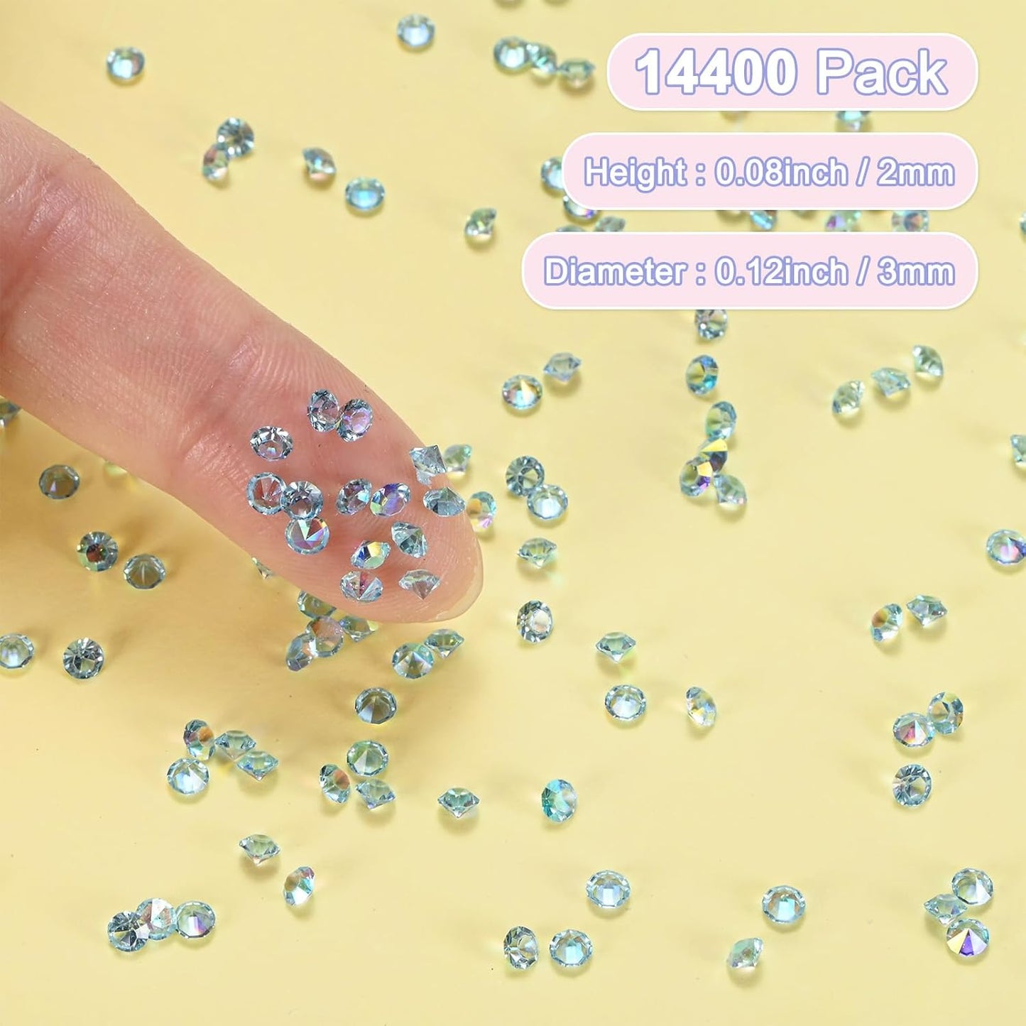 14400-Pack Acrylic Diamonds, 0.12 Inch/3mm Wedding Table Scatter Confetti Crystals for Vase Fillers/Art Craft, Acrylic Diamonds Gems [Light Blue AB]