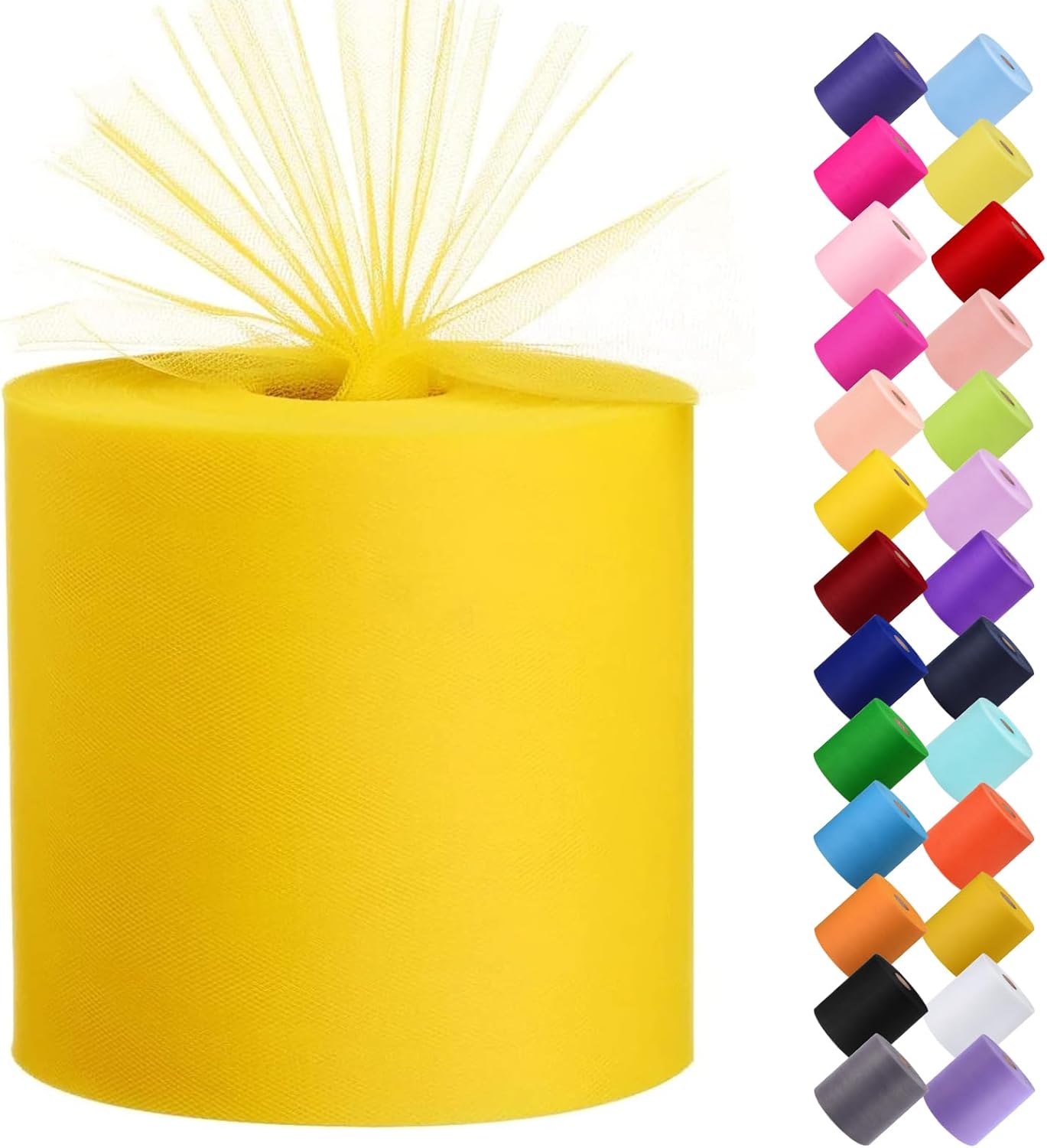 Tulle Fabric Roll, 6” by 200 Yards (600FT) Tulle Organza Fabric Spool for DIY Tutu Skirt Baby Shower Decor Wedding Backdrop Crafts Birthday Party Supplies (Yellow)