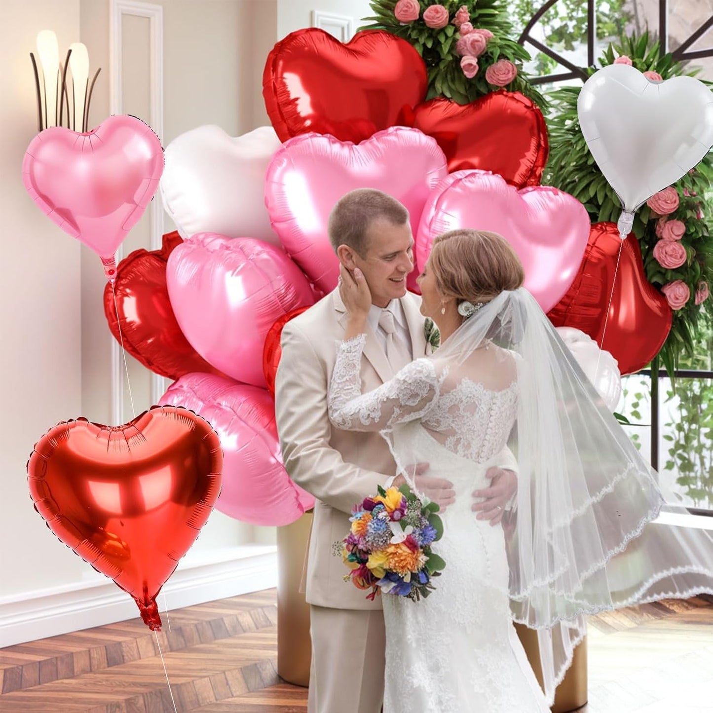 12 Pcs Heart Balloons - 18 inch Red Pink Heart Shaped Foil Helium Balloons for Wedding, Baby Shower, Valentine's Day Parties