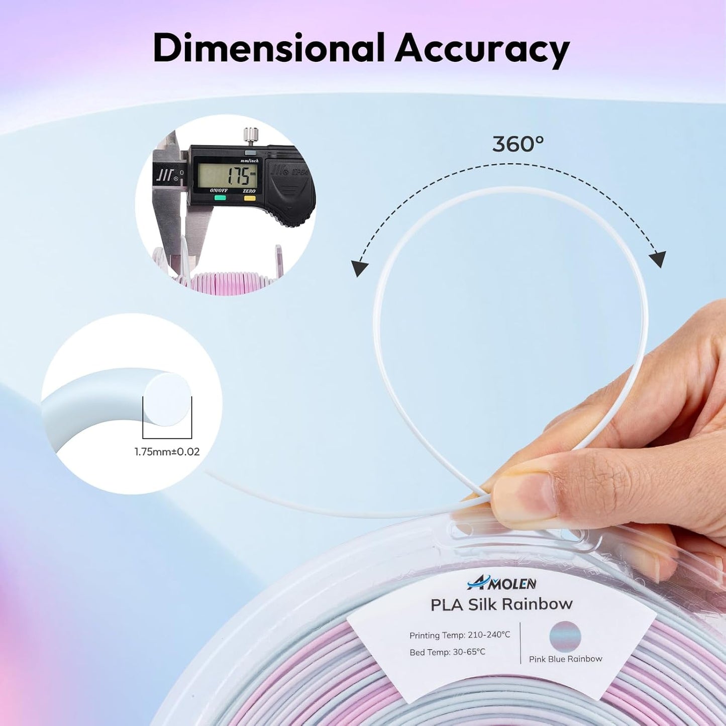 AMOLEN Silk PLA 3D Printer Filament, Shiny Multicolor Rainbow PLA Filament 1.75mm, Gradient Color Change PLA 3D Printing Filament for Most FDM 3D Printer, Pink Blue, 1kg (2.2lbs)