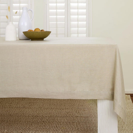 Solino Home Linen Natural Tablecloth 60 x 102 Inch - 100% Pure Linen Rectangular Tablecloth - Machine Washable Table Cloth for Fall, Autumn, Thanksgiving, Christmas, Holiday - Fete