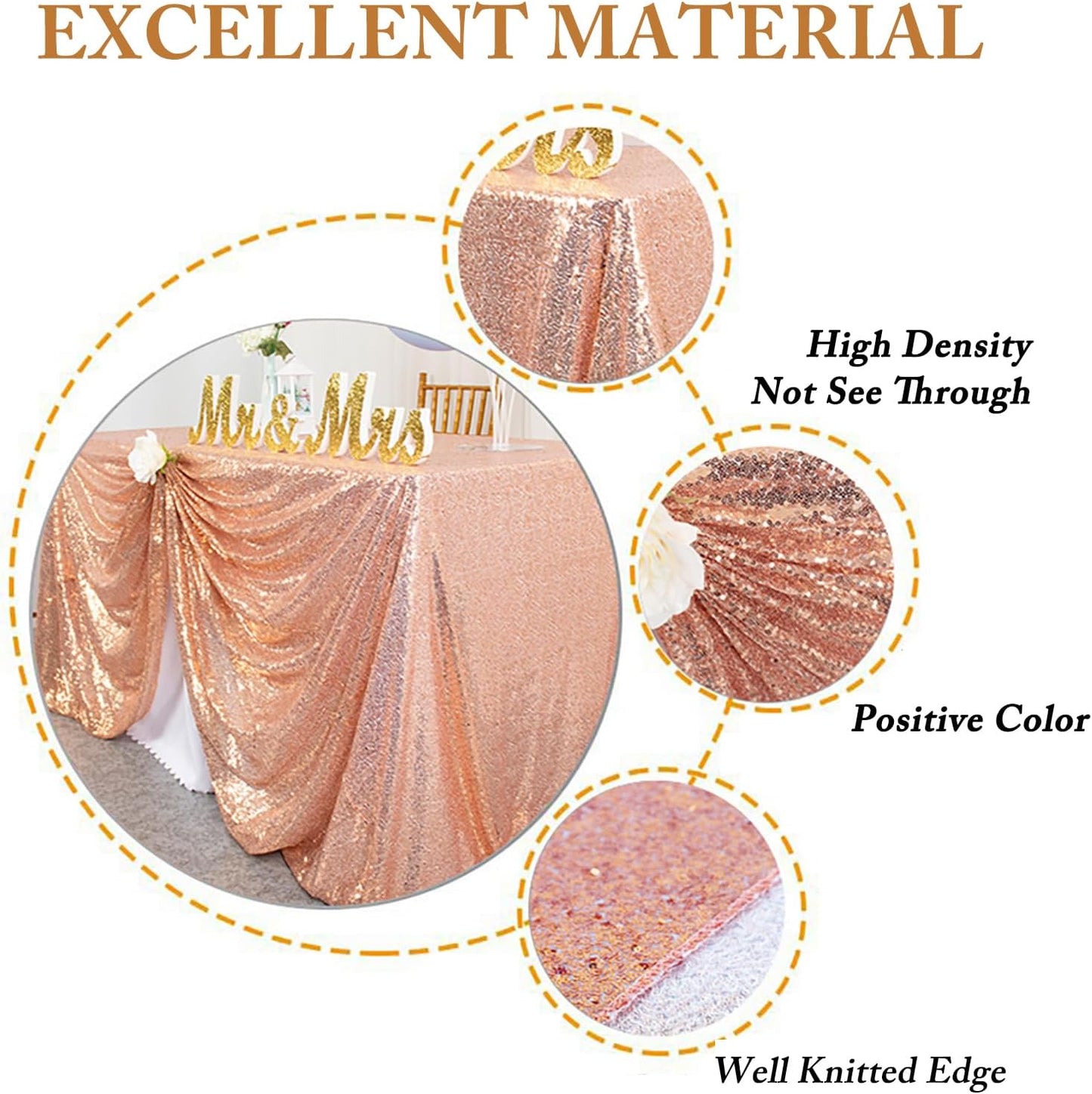 ShinyBeauty Rose Gold Table Cloths for Party 2 Packs, 72X72 Inch Sequin Tablecloths Square Glitter Table Cloth Overlay Rose Golden Tablecloths Rectangular for Wedding, Birthday Tables