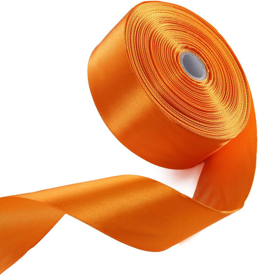 1-1/2" x 50 Yards Autumn Orange Satin Ribbon Single Faced Fabric Ribbons for Gift Wrapping, Crafting, Floral Arrangements, Flower Bouquet, Wedding, Home Decor