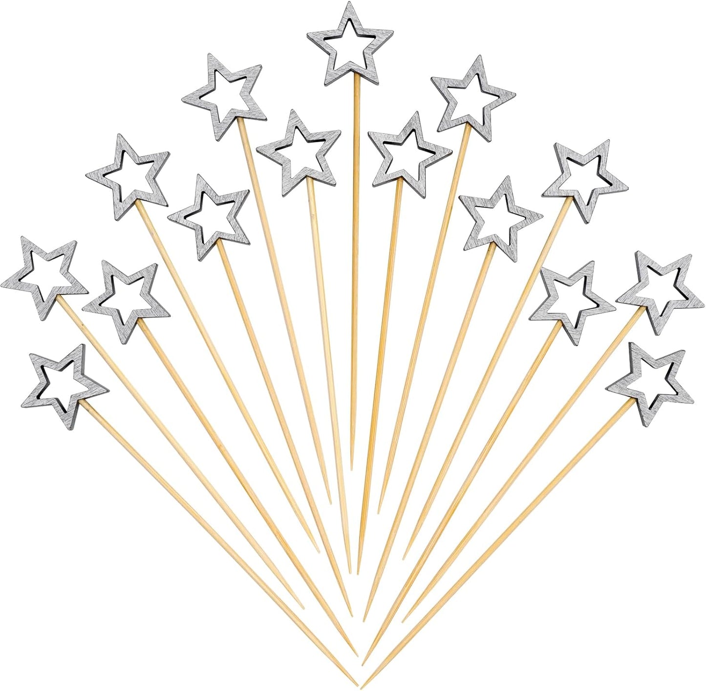 Minisland Matt Silver Star Cocktail Picks, 5.5 Inch Long Bamboo Fancy Toothpicks for Appetizers, Decorative Christmas New Year Holiday Party Food Drinks Garnish Fruit Skewer Sticks 50 Counts - MSL431