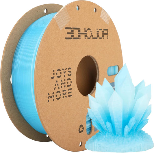 Transparent Multi Rainbow Color Gradient Change PLA 1.75mm 1KG 3D Printing Filament Crystal Rainbow PLA Clear PLA Filament with Cardboard Spool-Glacier