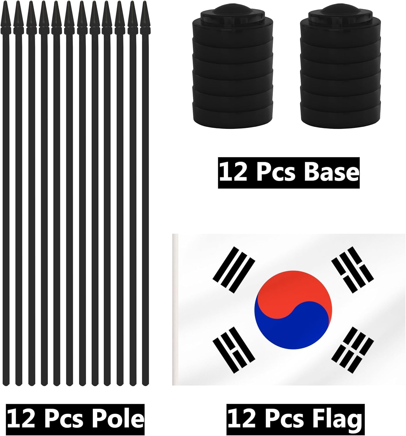 12 Pack Korea Desk Flags, Korean Desktop Flag, Small Miniature Office Flags with 12" Black Pole and Black Base, Offices, Classroom, Home, Festival Decoration (Korea)