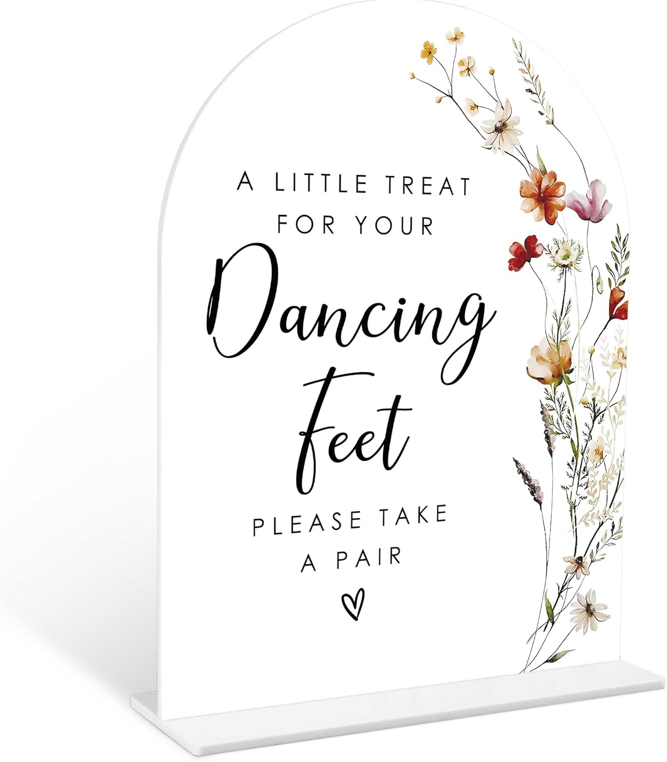 Boho Floral Dancing Feet Sign, 6 x 8 Inch White Arch Acrylic Wedding Sign with Holder, Wedding Sign for Ceremony and Reception, Wedding Decoration, Wedding Supplies - BX24
