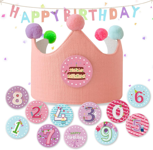 Reusable Birthday Crown with Numbers,Kids Birthday Hat Fabric Crown Pertain Kids Boy Toddler Girl Baby Bday Hats