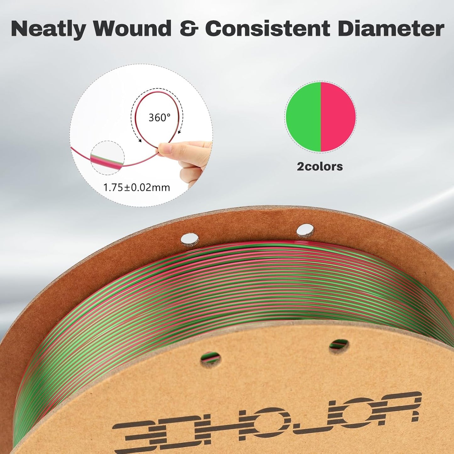 Silk PLA Filament 1.75mm Red Green Dual Color PLA 3D Printer Filament 2 in 1 Coextrusion 1KG Spool(2.2lbs) 3D Printing Filament Dimensional Accuracy +/- 0.03mm Fits for Most FDM 3D Printers