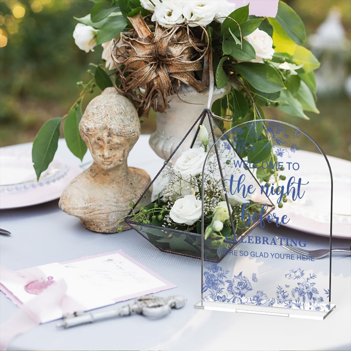 Acrylic Wedding Signs, Dusty Blue Wedding Decor, Blue Weddings Decor, Modern Calligraphy Arch Acrylic Table Top Sign for Weddings Parties Dinners - Welcome to The Night Befor (Clear)