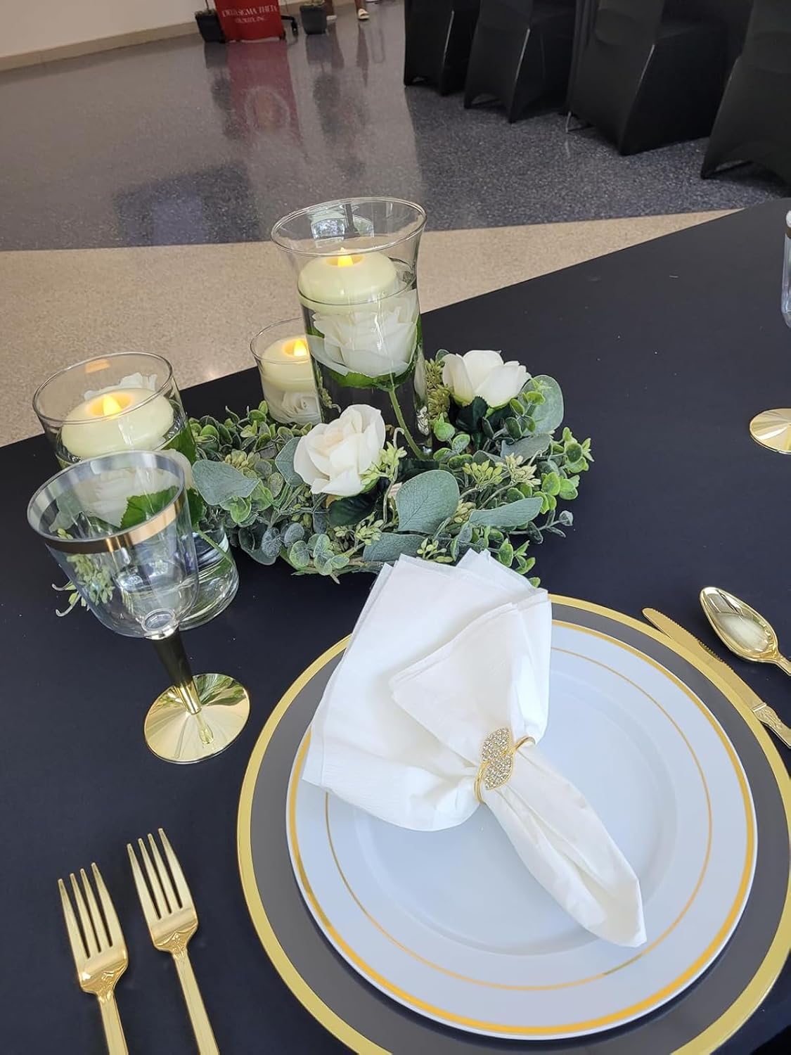 Set of 100 Napkin Rings Metal Gold Elegant Bling Leaves Rhinestone Napkin Ring, Napkin Rings Bulk Dinner Banquet Serviette Decor, Dining Table Setting for Thanksgiving Christmas Holiday Wedding Party