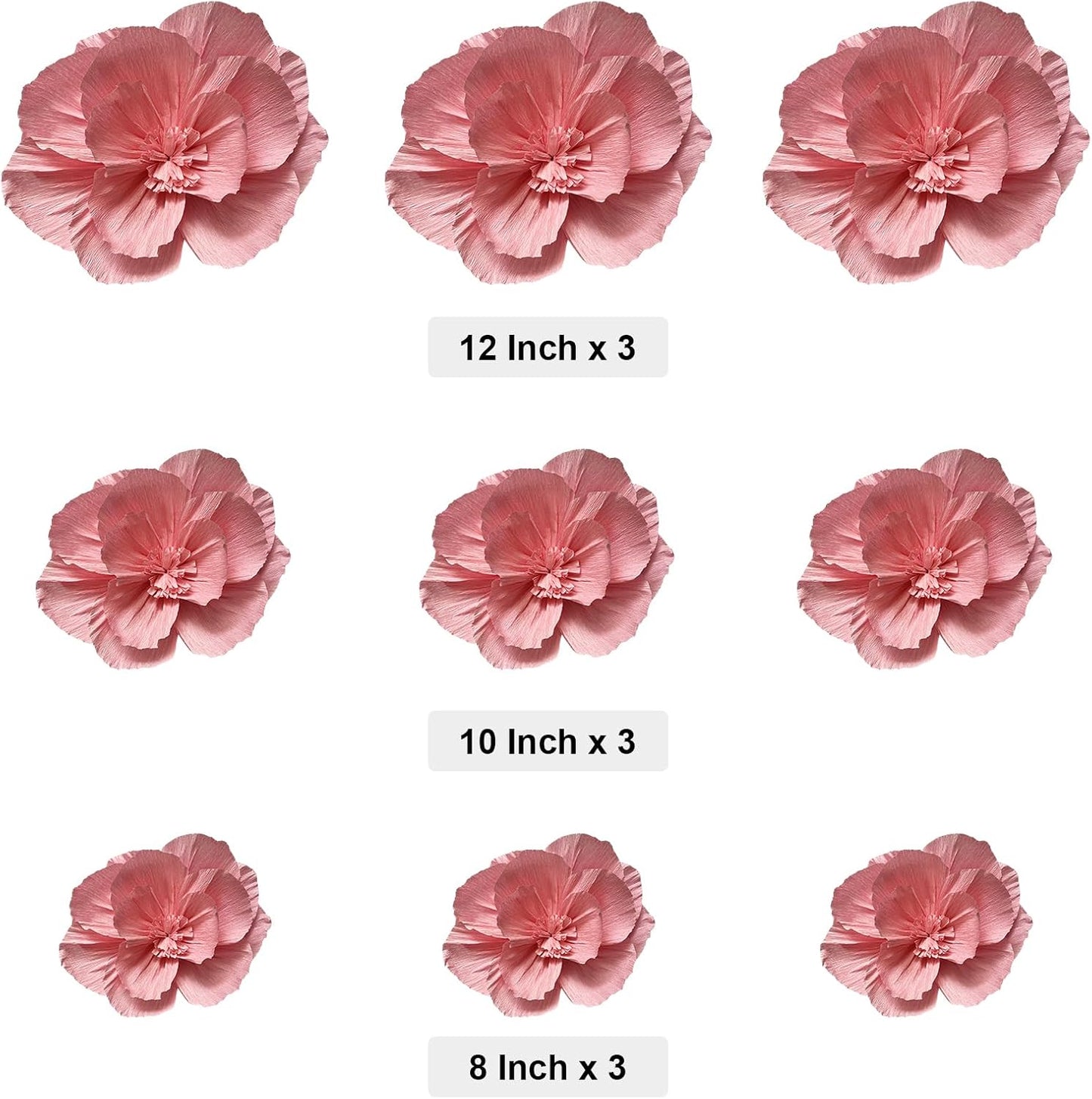 BRT Bearingshui Crepe Paper Flowers Decoration for Wall Total 9 Pcs, Artificial Flowers for Wedding Decor,Flower Backdrop Decor, Baby Bridal Shower Birthday Party, Pink 3D Wall Flowers Decor
