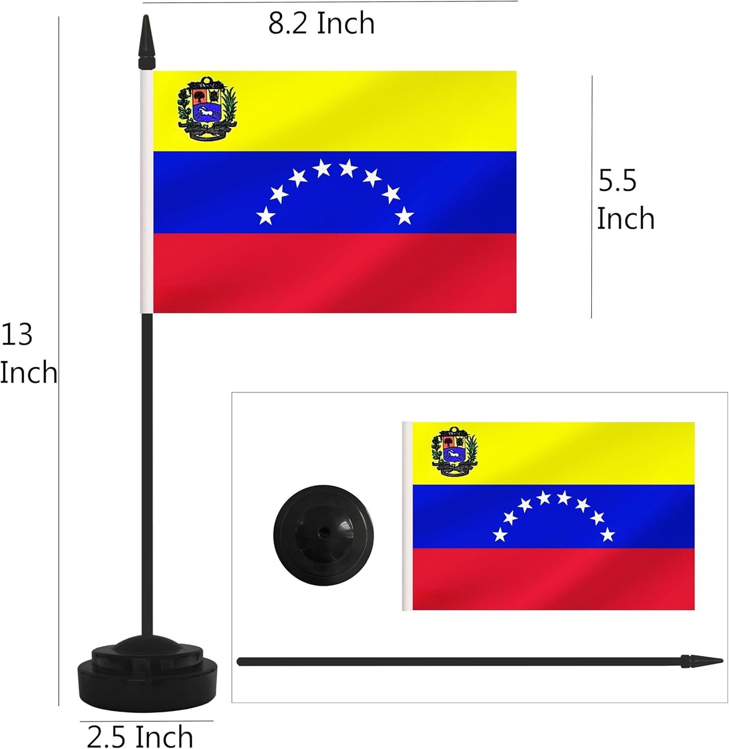 2 Pack Venezuela Desk Flag Set, Venezuelan Desktop Small Miniature Table Office Flag with 12" Black Pole and Black Base, Offices, Classroom, Home, Festival Decoration (Venezuela)