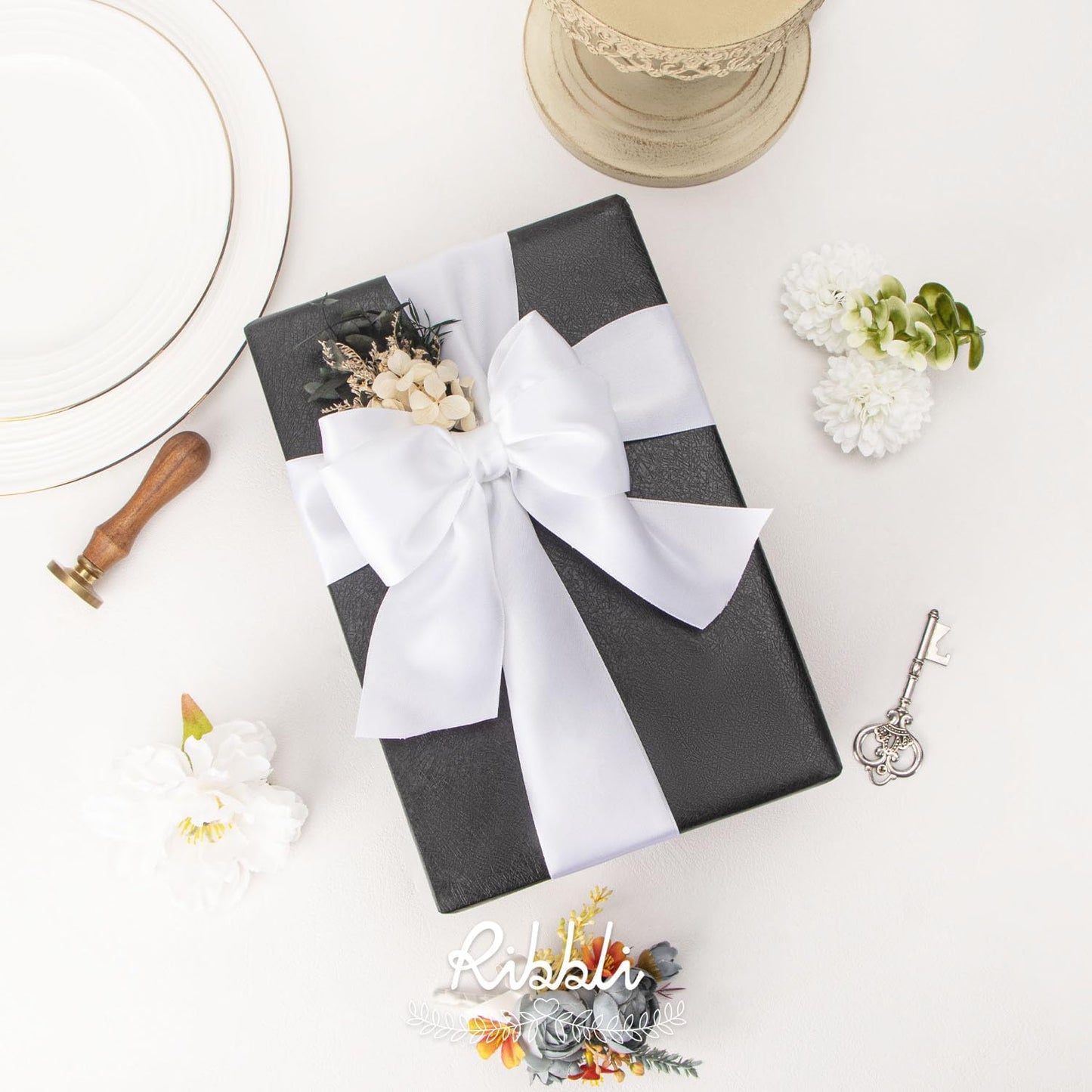 Ribbli White Double Faced Satin Ribbon, 2” x Continuous 10 Yards,Use for Bows Bouquet,Gift Wrapping,Floral Arrangement,Wedding Decoration