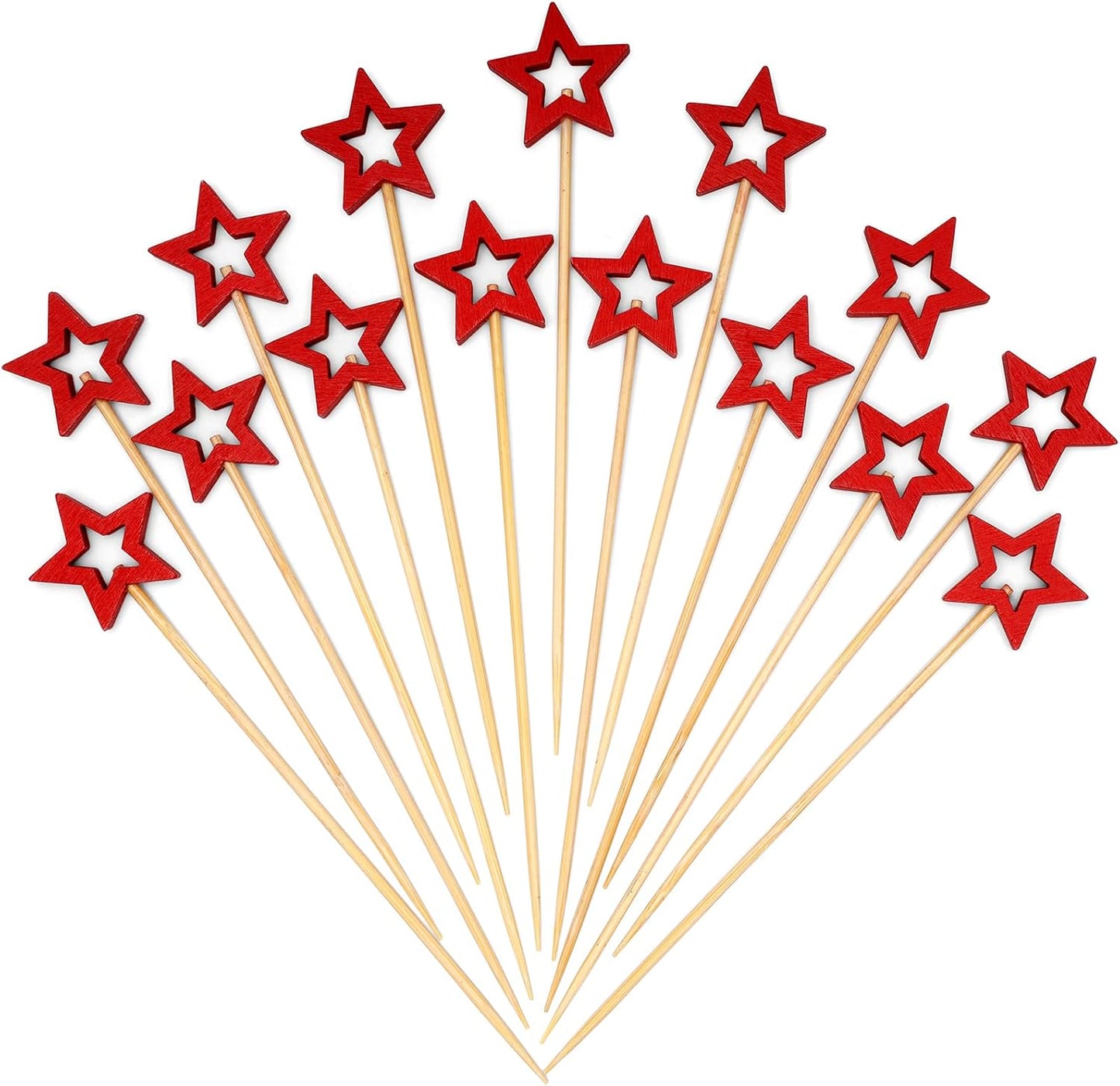 Minisland Big Red Star Cocktail Picks, 5.5 Inch Long Bamboo Fancy Toothpicks for Appetizers, Decorative Christmas New Year Holiday Party Food Drinks Garnish Fruit Skewer Sticks 50 Counts - MSL432