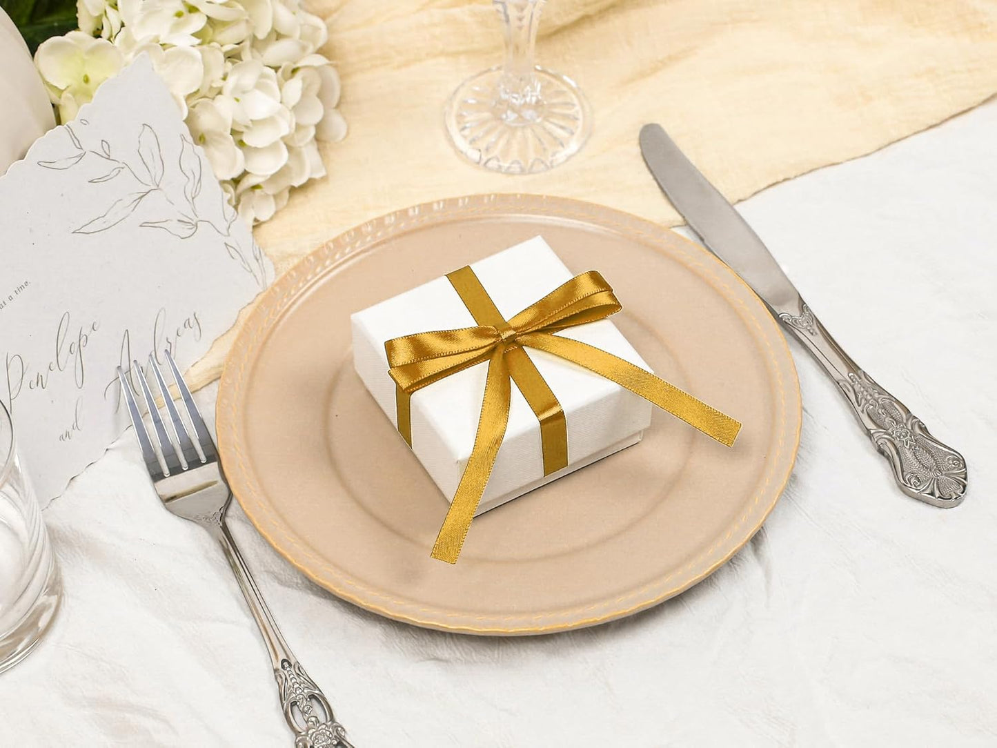 Gold Satin Ribbon 3/8 inch X Continuous 100 Yards, Single Face Polyester Ribbon Perfect for Gift Wrapping, Flower Bouquet, Wedding Decor, Crafts, Bow Making, Sewing and More