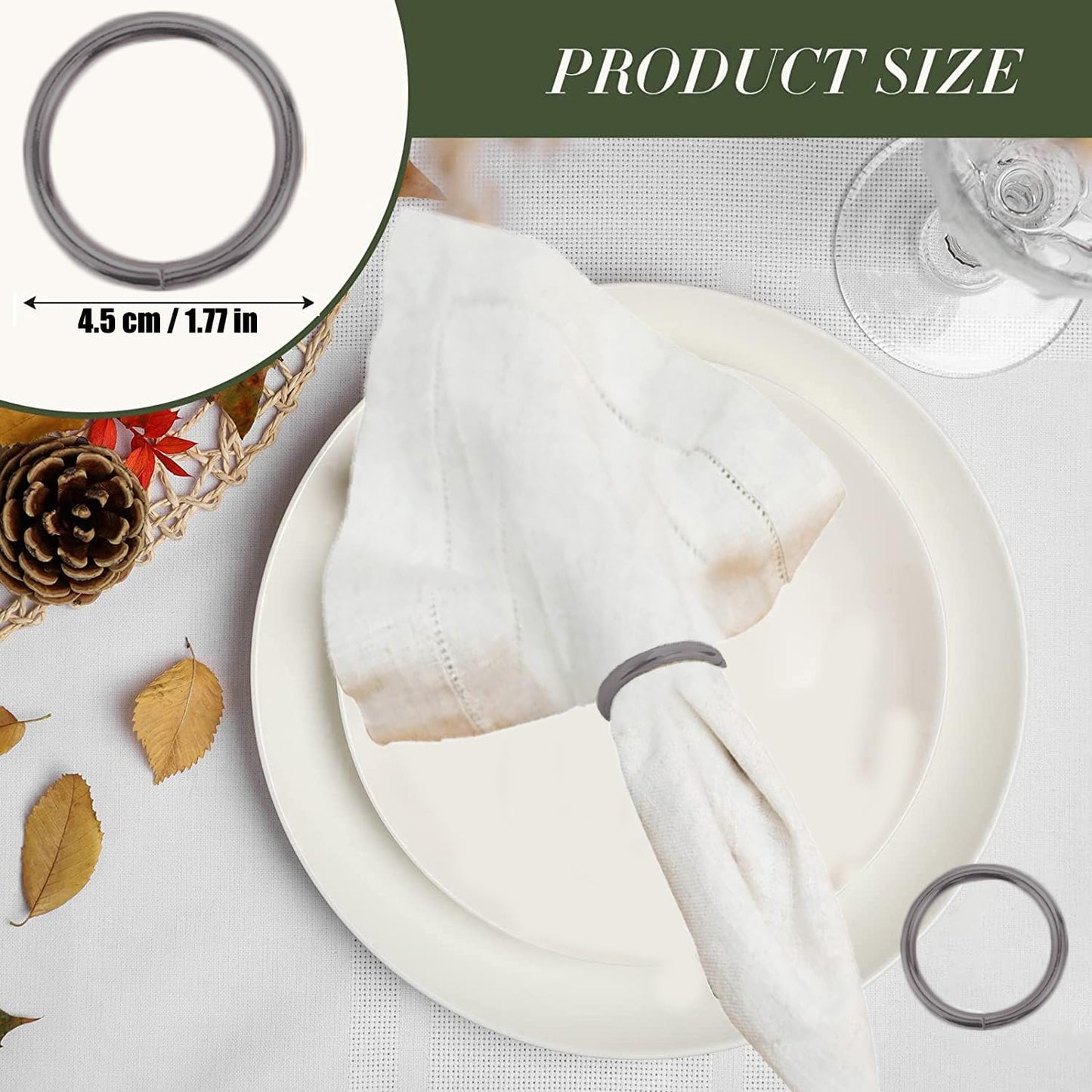 Grey Napkin Rings - 10 Pcs Stainless Steel Napkin Rings,Black Rotundity Metal Napkin Ring for Table Settings Wedding Christmas Party Dinner Table