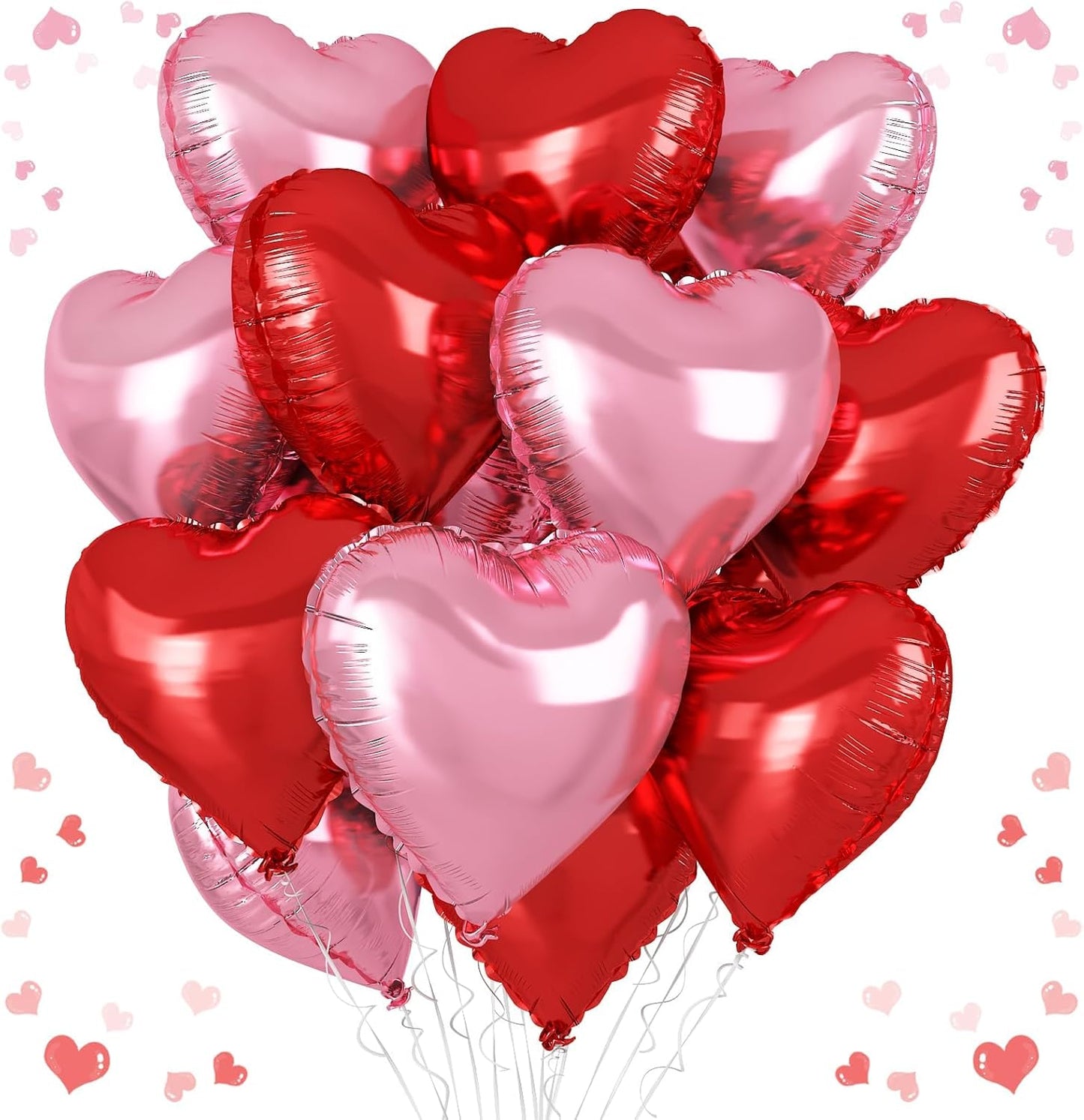 Pink Red Heart Balloons, 18 Inch Light Heart Foil Shape Balloon, 12PCS Pearl Red Pink Helium Foil Love Balloon for Birthday Bridal Shower Engagement Wedding Valentine Party Decorations