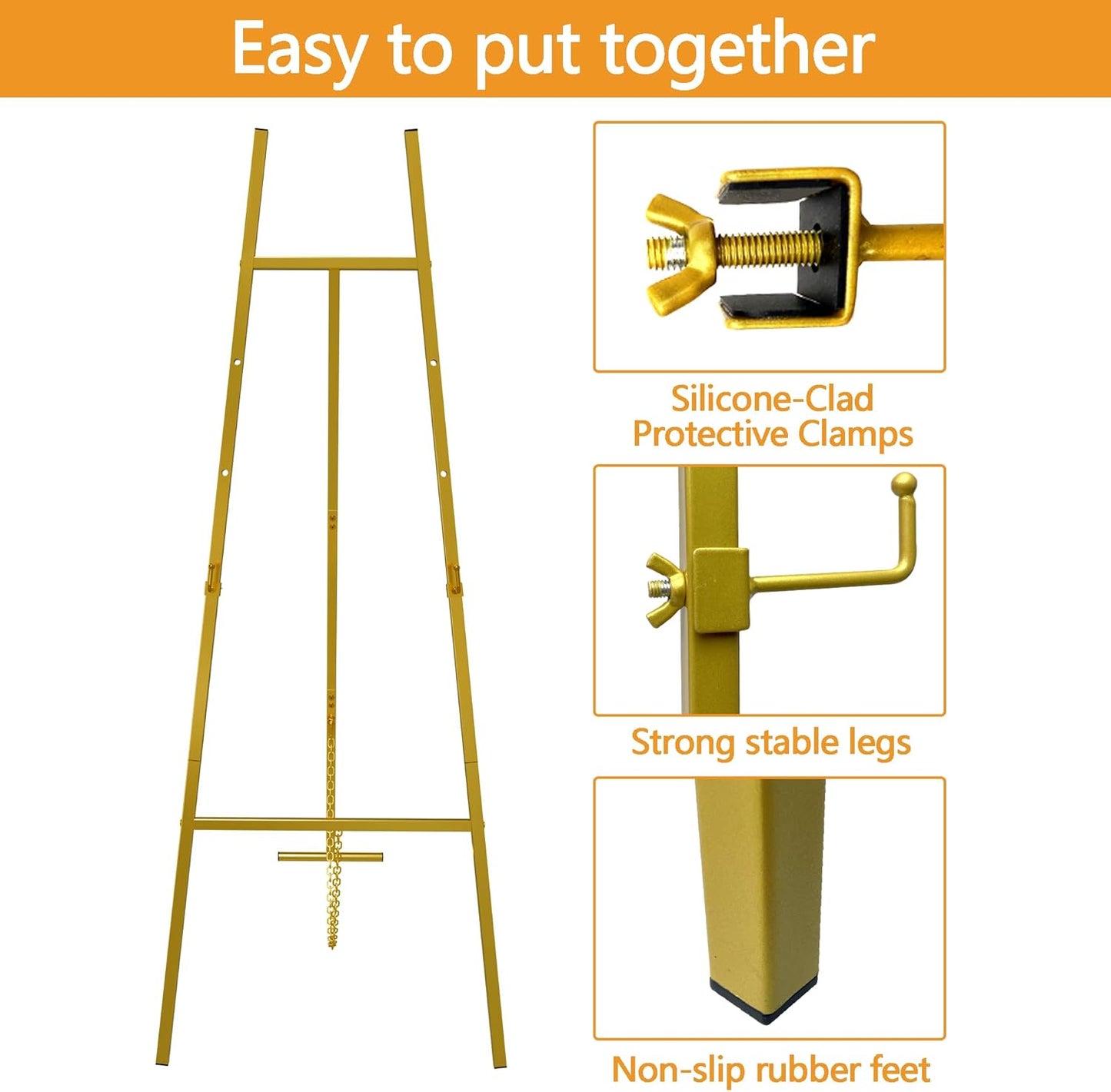 Gold Easel Stand for Signs, Metal Decorative Easels for Wedding Heavy Sign Posters Home Display Painting, Artist Easel for Painting Canvas