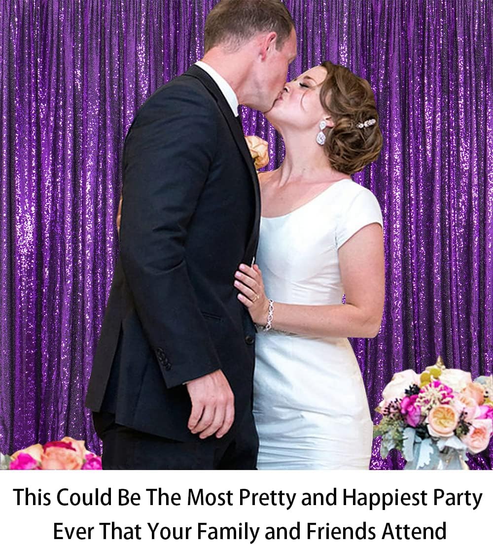 ShinyBeauty Premium Sequin Backdrop Curtain - 4x10ft Purple Wedding Drapes, Glitter Party Decor, Photography Background, Reversible Sparkle Fabric for Events & Home Decor (4FTx10FTx2PC)