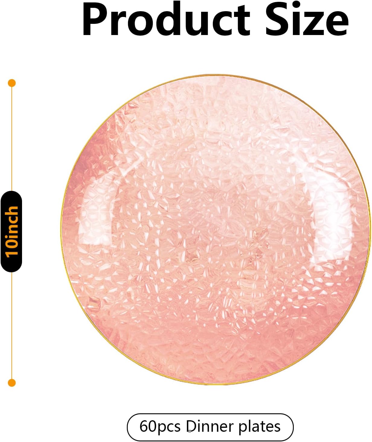 Rubtlamp 60 Pieces Pink Gold Plastic Plates - 10 inch Pink Plastic Dinner Plates - Hammer Pattern Design - Fancy Clear and Gold Disposable Plates Ideal for Mother's Day