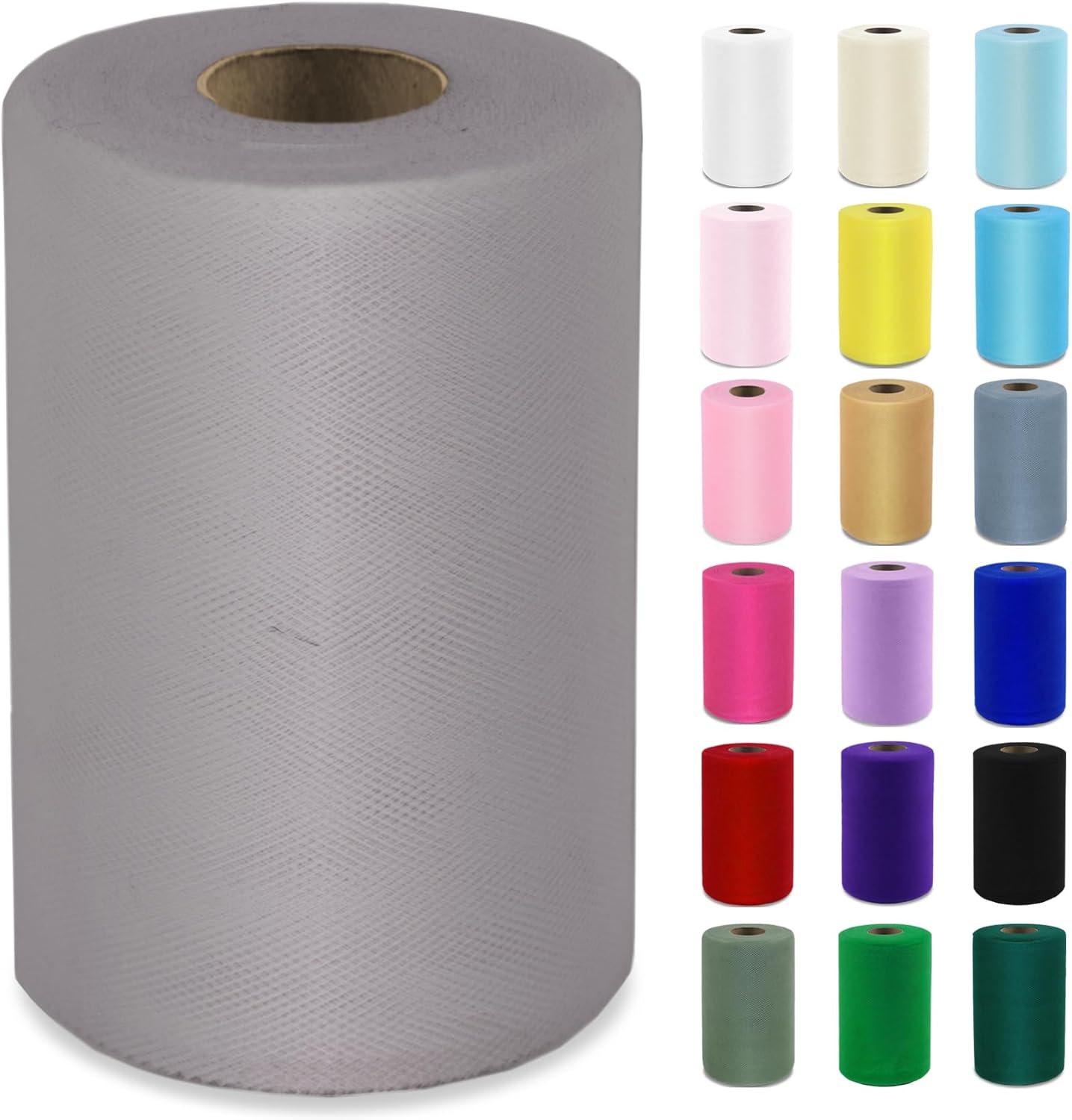 Gray Tulle Fabric Roll 6”by 100 Yards (300 ft) Soft Tulle Spool for DIY Crafting Favor Supplies, Tutus, Wedding, Party Decorations, Gift Wrapping