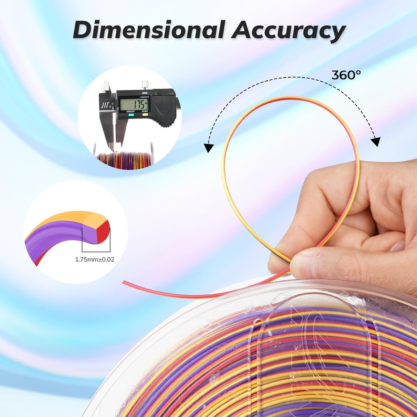 AMOLEN Silk PLA 3D Printer Filament, Shiny Multicolor Rainbow PLA Filament 1.75mm, Fast Color Change PLA 3D Printing Filament for Most FDM 3D Printer, Gold Purple Red, 1kg (2.2lbs)