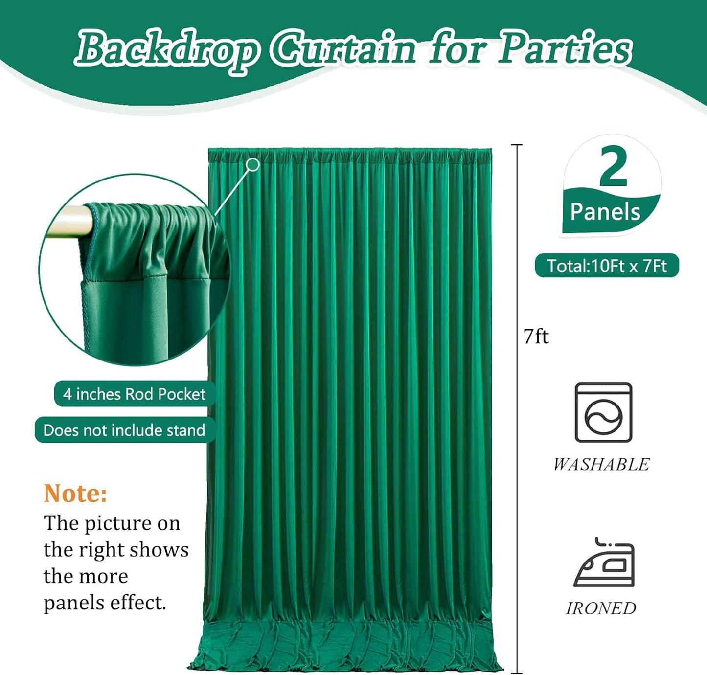 10 x 7 Feet Green Backdrop Curtain for Partie, Background Curtains for Photoshoot, Birthday, Wedding, Halloween, Thanksgiving, Christmas Day, New Year Party Decorations 5Ft x 7Ft, 2 Panels