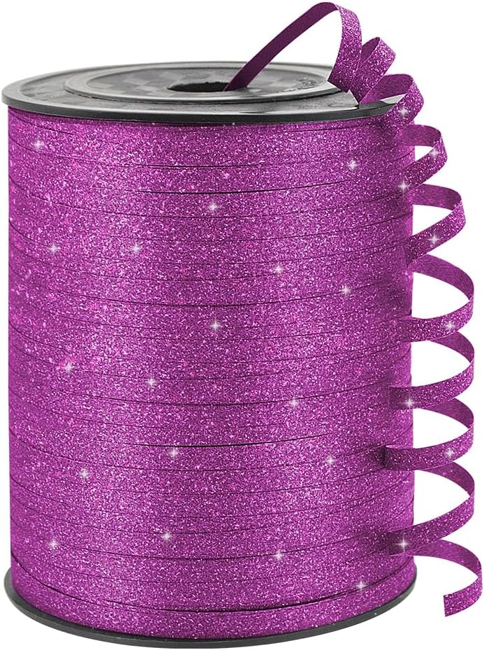 KMER LIFE Purple Glitter Curling Ribbon, 1/5" Wide x 500 Yards Christmas Curling Ribbons for Gift Wrapping, Party Decoration, Balloon String, Crafting, Balloon Ribbons for Florist Flower (1 Roll)