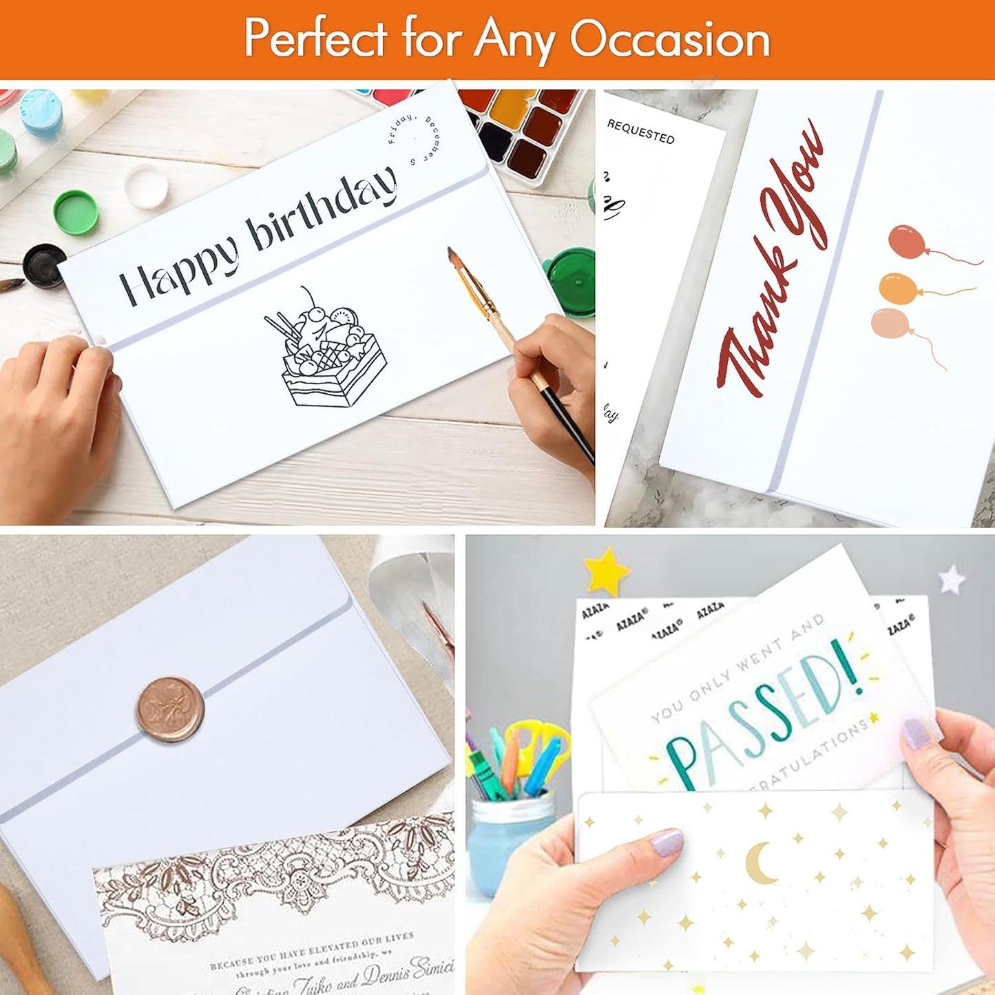 A9 Invitation Envelopes 50 Pack White 5 3/4 x 8 3/4 Inches Self Seal Printable Envelopes for 5x8 Cards,Azaza