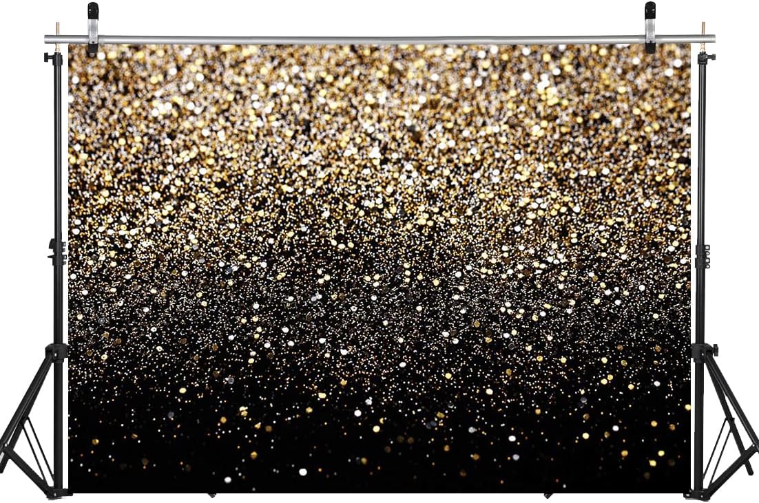 WOLADA Black and Gold Backdrop Golden Glitter Backdrop for Photography Wedding Birthday Baby Shower Party Photo Studio 10x8FT 11176