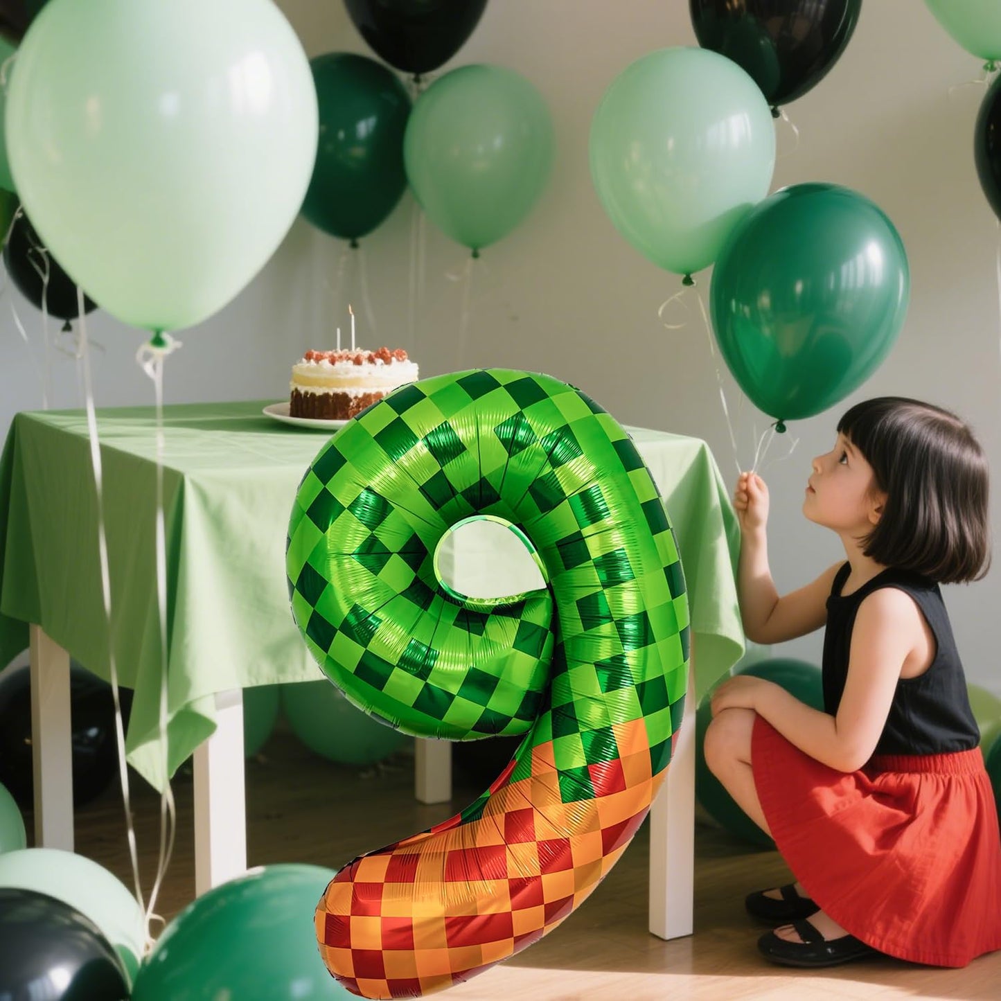 Pixel & TNT Theme 40in Giant Number Balloons - Foil Mylar Birthday Party Decorations for Kids Adults Cumpleaños, Block Style Pixel Art Shape Balloon Decor Supplies (Pixel, Number 9)