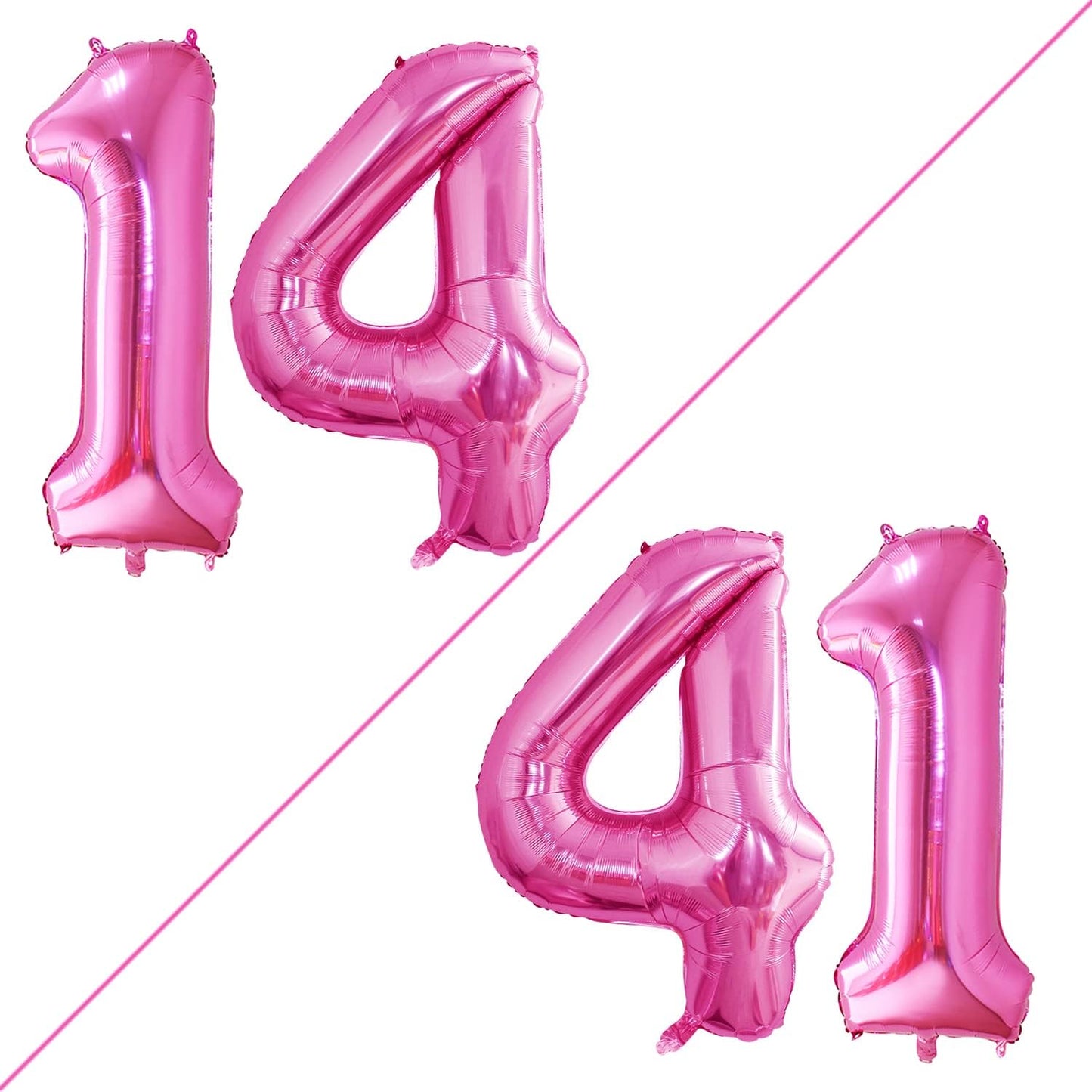 GOER Number 14 Balloons for 14th Birthday Sweet 14 Party Decorations,42 Inch Jumbo Foil Helium 41 Balloons for 41st Birthday Party Decoration (Hot Pink)